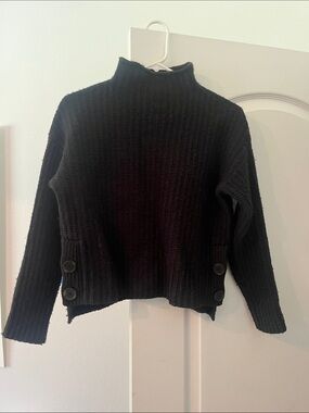 Madewell Black Turtleneck Ribbed Sweater with Side Button Tabs